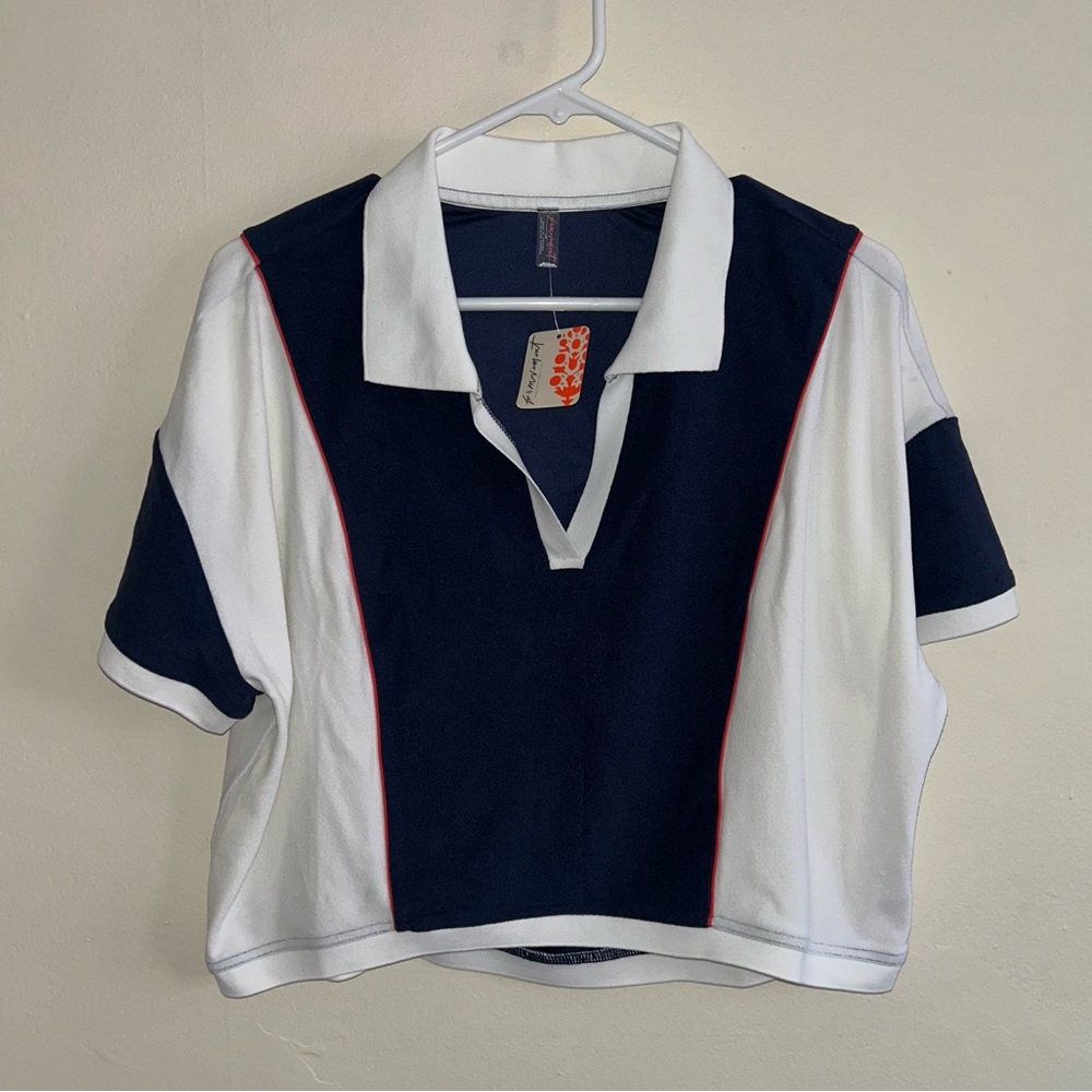 NWT Free People Movement Collared Cropped Terry Cloth Top